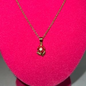 Gold and Ruby Rose Necklace and Earrings